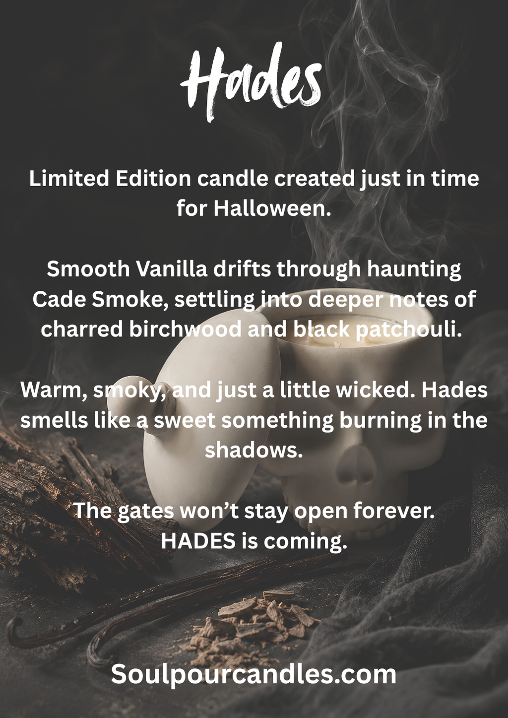 Hades: Vanilla and Cade Smoke I Skull Candle Vessel