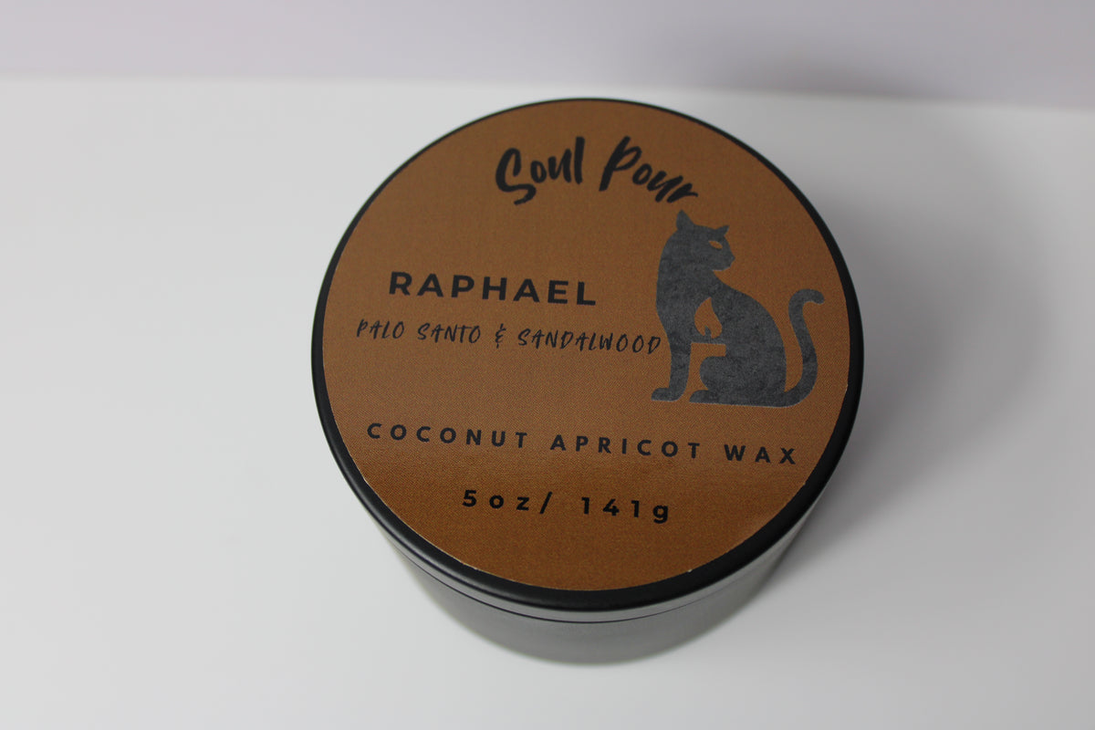 Raphael: Palo Santo & Sandalwood, Tin Candle